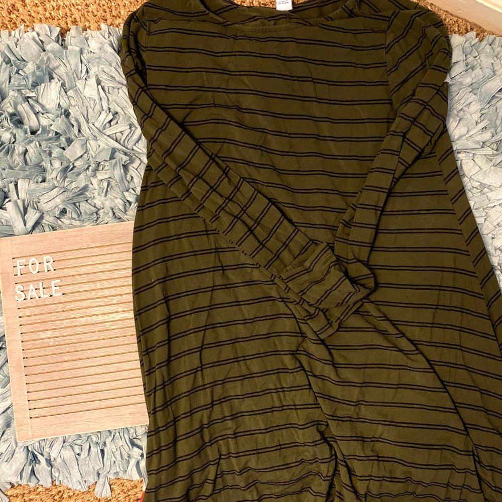 Old Navy Green and Black Striped LS Dress